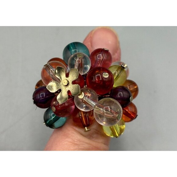 Vtg Ring‎ Bubble Colorful Beads Floral Cluster One Size Stretch Band - Picture 2 of 5